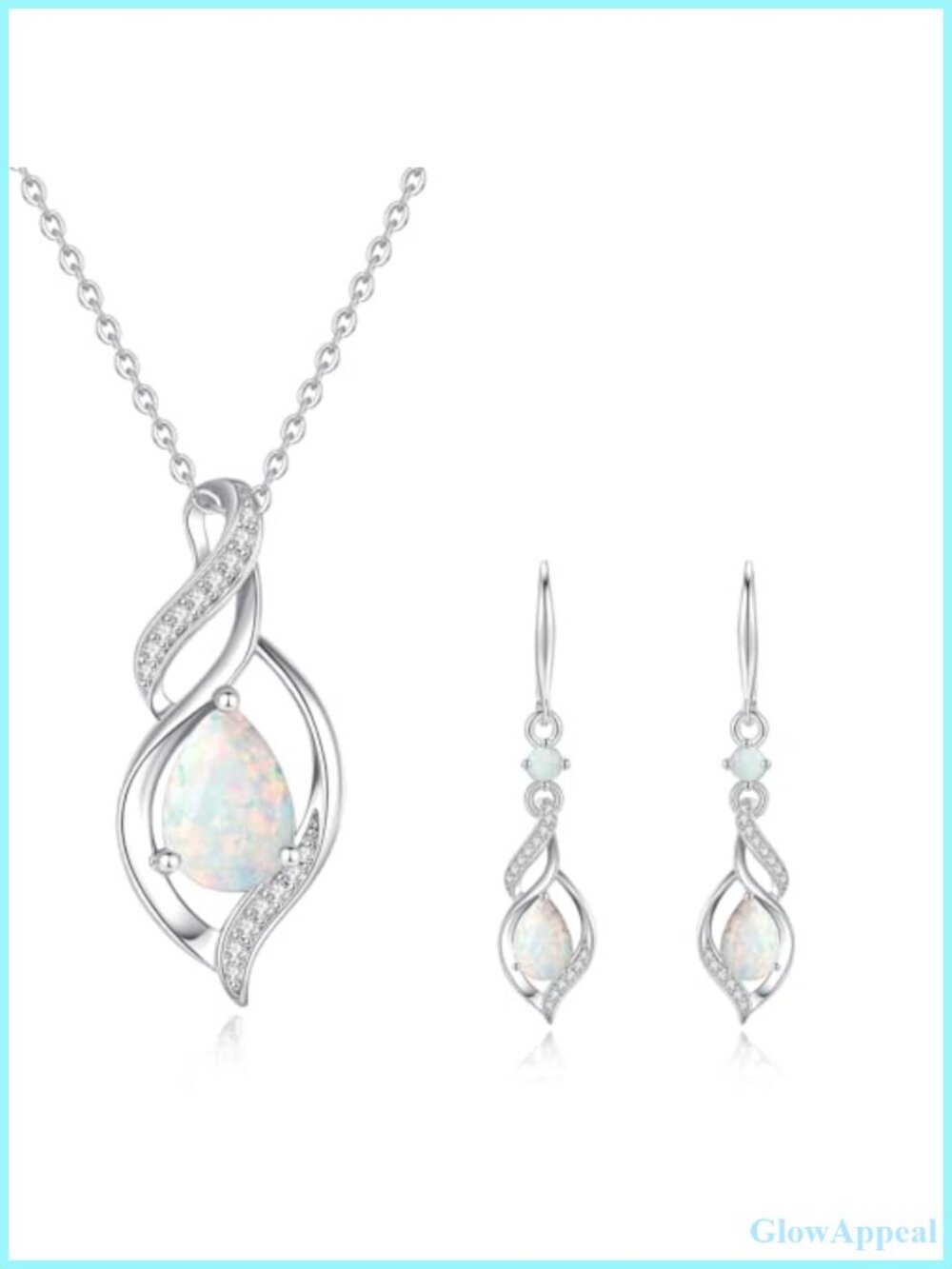 Opal Teardrop Necklace and Earrings Set Prong Setting Fine Jewelry October